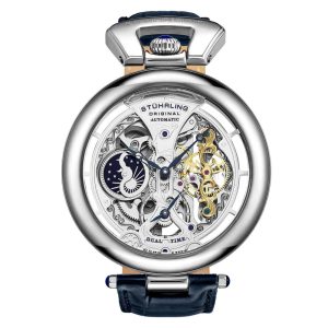 Relgio Automtico Emperor's Grandeur 3919 com Mostrador Prateado e Pulseira de Couro Azul - Stuhrling