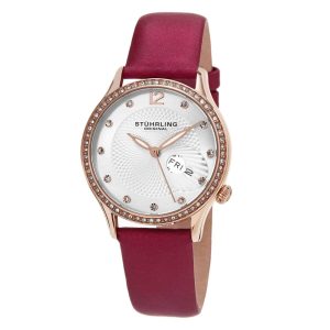 Relógio Symphony 801 Rosa quartzo 36mm clássico Stührling pulseira couro legítimo
