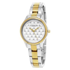 Relógio Audrey 783 30mm com Mostrador Prateado e Pulseira de Aço Inoxidável Dourada da Stuhrling.