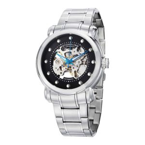 Relógio Automático Stuhrling 644 de 42mm com Mostrador Preto e Pulseira de Aço Inoxidável Prateado