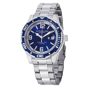 Regata 415 com mostrador azul e pulseira de aço inox prateado da marca Stuhrling.