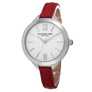Relógio Vogue 975 38mm com Mostrador Branco e Pulseira de Couro Vermelha Stuhrling