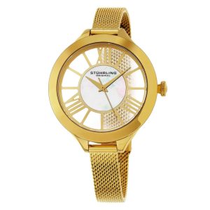 Relógio Winchester 595 mostrador dourado e pulseira de aço inoxidável dourada. Stuhrling