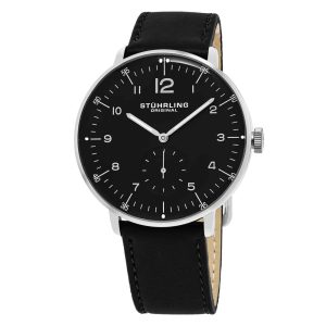Relógio Stuhrling Vitesse 459 com cronógrafo 42mm mostrador preto e pulseira de couro preta Stuhrling