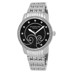 Relógio Coronet 569 Clássico 37mm com Mostrador Preto e Pulseira de Aço Inoxidável Prata da Stuhrling.