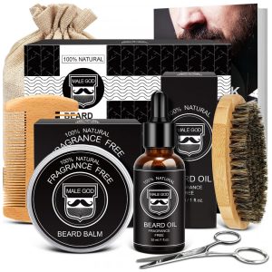 Kit para Barba Profissional Portátil com Cera e Pente 6 Itens MALE GOD Preto
