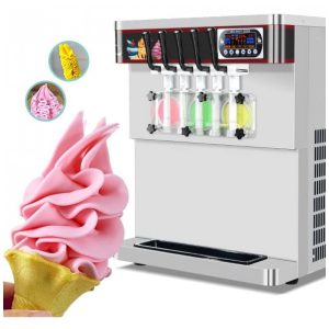 Máquina de Sorvete Profissional em Aço Inoxidável 40L por Hora com 5 Bicos e Tela LCD 110V 2000W Kolice Prata