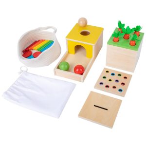 Brinquedo Montessori 4 em 1 com kit de Moedas Jogo de Colheita de Cenoura e Palito de Fósforo Jogo de Gota Colorido Adena Montessori
