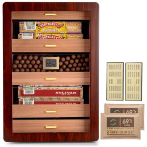 Umidor para Charutos Marvero em Cedro com Higrômetro Digital Gavetas Umidificadores e Acessórios Banhados a Ouro - Capacidade para 150 Charutos