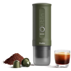Mini Máquina de Café Expresso Portátil 80mL 12V Outin Verde