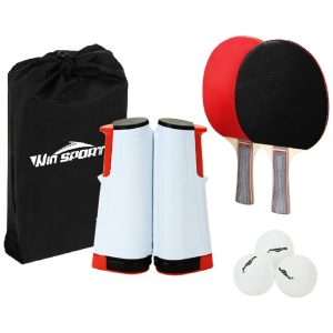 Kit de Ping Pong com Mesa Portátil 2 Raquetes 3 Bolas e Estojo Compacto WIN SPORTS Preto