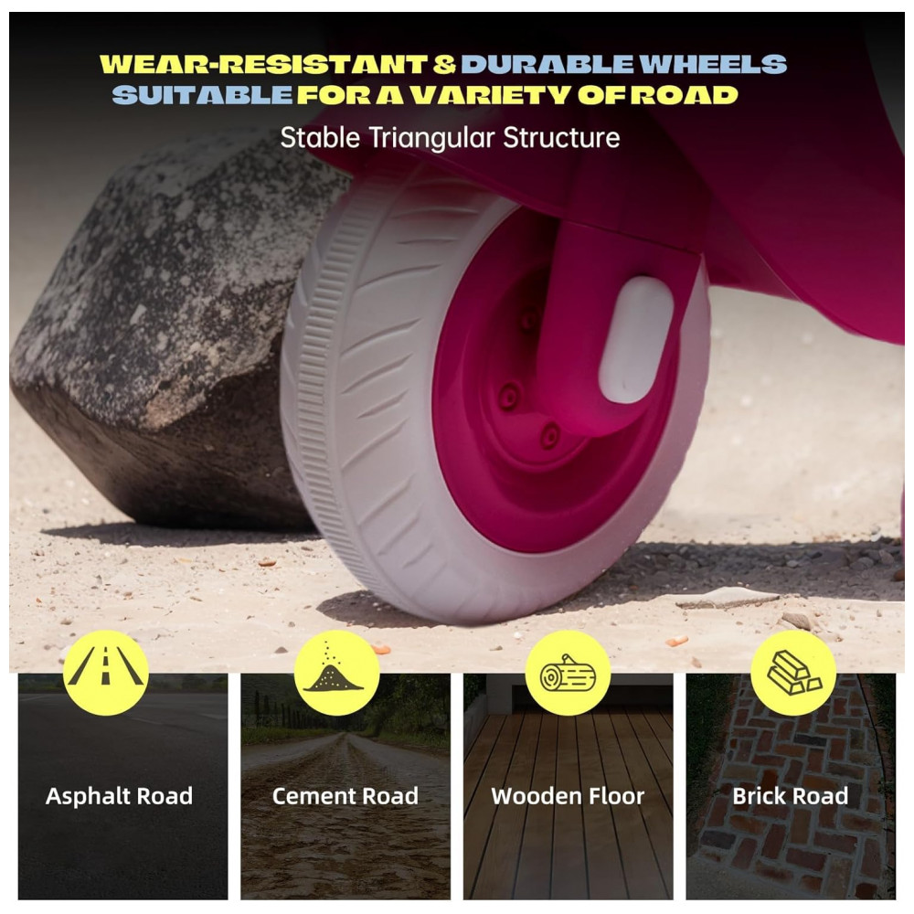 Moto Elétrica Infantil 2 Lugares Okybaby Rosa 12V 3 Rodas Duplo Motor Bluetooth USB Painel LED 3 Velocidades Suspensão Baú - Imagem 5