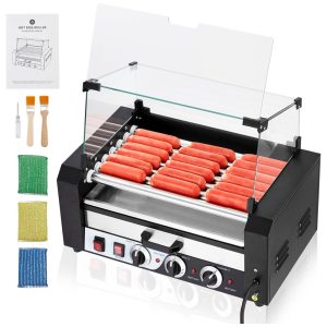 Máquina para Cachorro Quente 7 Rolos até 18 Salsichas com Controle de Temperatura e Bandeja Removível de Gotejamento 110V 1350W Litake Preta