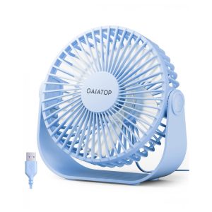 Ventilador de Mesa USB Gaiatop Azul 14 cm 3 Velocidades até 48 m/s 2500 RPM Rotação 90° Silencioso 5 Lâminas Modelo TF55B 5V