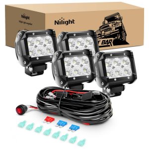 Farol de Milha LED Off Road com 1260 Lúmens e Luz Branca IP67 12V 24V 18W 4Un Nilight Preto