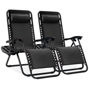 Conjunto de 2 Cadeiras Reclináveis de Aço com Tecido de Malha Ajustável e Sistema de Gravidade ZeroBest Choice Products