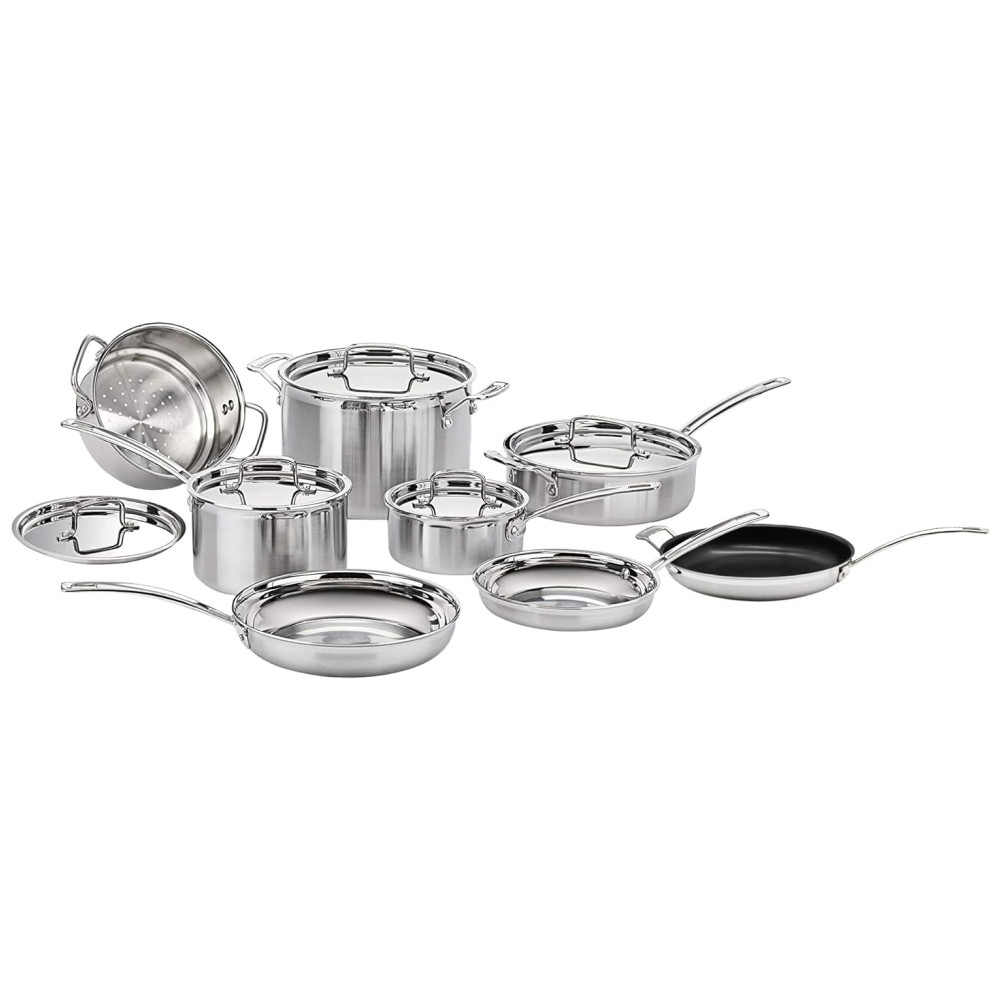 Conjunto de Panelas Cuisinart 13 Peças MultiClad Pro Triplo Revestimento Prateado