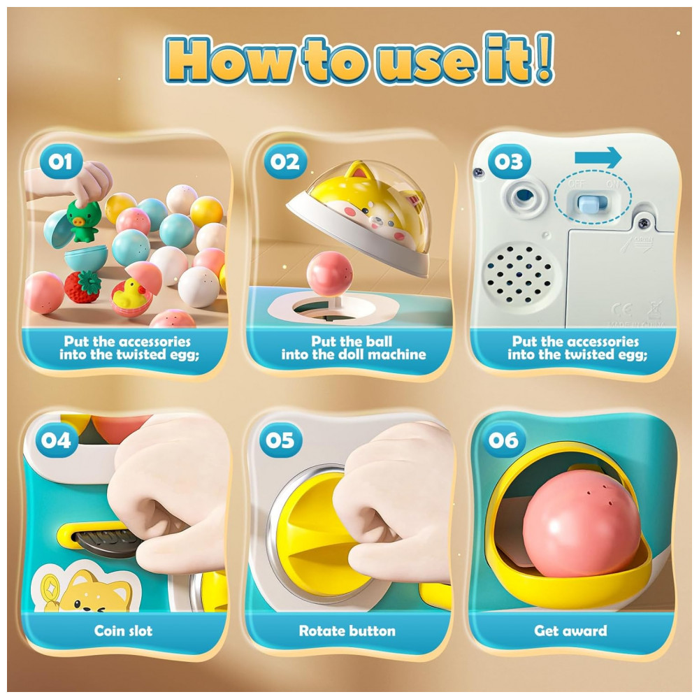 Máquina de Garra Azul Skirfy – Mini Arcade Infantil com 12 Brinquedos, Ovos‑Surpresa, Luzes e Música - Imagem 3