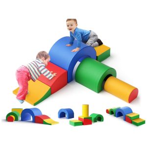 Blocos de Espuma Lischwert para Bebês Conjunto de 5 Peças com Bloco Dobrável e Túnel Brinquedos de Escalada Coloridos para Crianças.