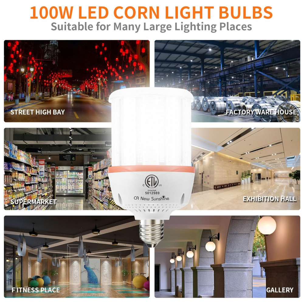 Lâmpada LED Corn 80W CA New Sunshine (2 un), 12.000 lúmens, 5000K daylight, base E26/E39, super brilhante, para galpão, garagem, fábrica e área externa. - Imagem 6