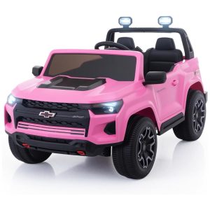 Carro Elétrico Infantil Chevrolet Licenciado Joywhale 24V 4WD 2 Lugares 320W Controle Remoto Suspensão Música Luzes LED Rosa