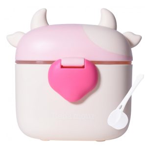 Dispenser de Fórmula Bebamour Vaquinha Rosa Clara 3 Compartimentos com Colher 450ml