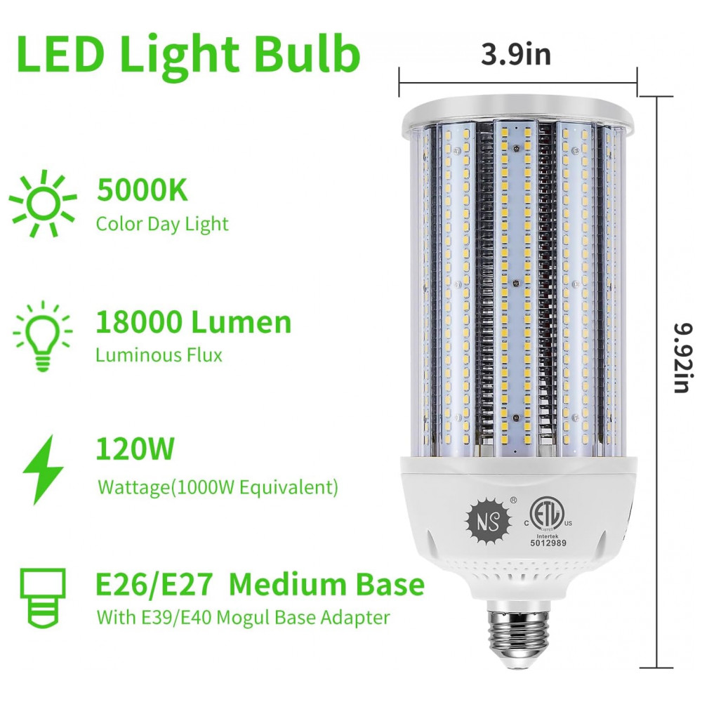 NS 2Pack Lâmpadas de Milho LED 120W, 5000K, AC110277V, 18000lm, Base E26E39, Substituição de Metal Halide HID CFL para Iluminação Industrial Comercial - Imagem 2