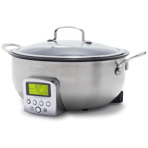 GreenPan Elite Panela Elétrica de 57 Litros Grelhar Refogar Cozinhar Arroz Cerâmica Antiaderente Saudável Peças Laváveis em Máquina de Lavar Louça Display LED
