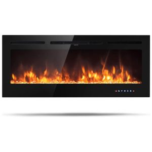 Lareira Elétrica de Embutir A54x127L cm com 9 Cores de Chamas Controle de Temperatura Temporizador e Controle Digital 110V 1500W Tangkula Preta