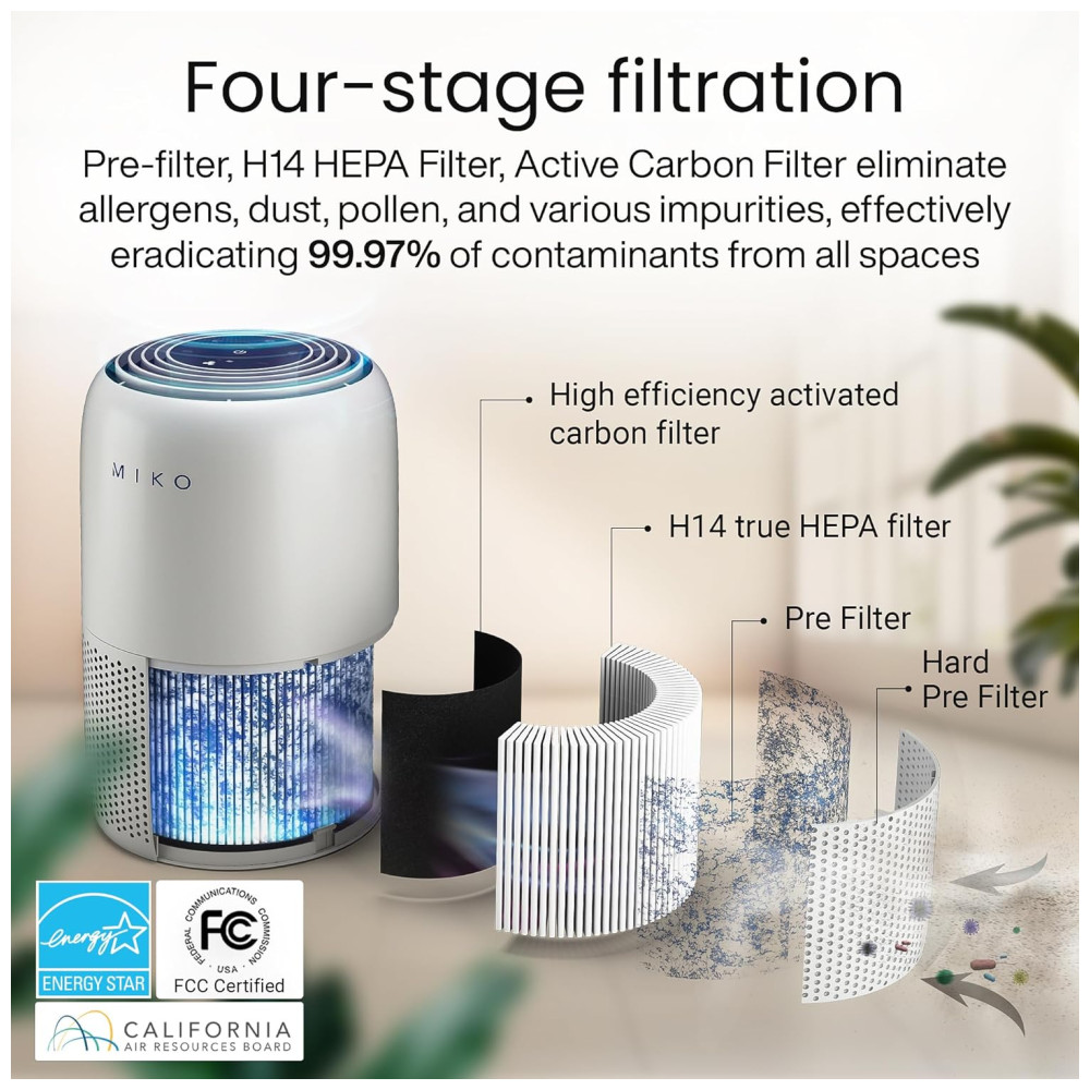 Purificador de Ar 3 em 1 para Ambientes até 111m² com Controle por APP Modo de Espera Silencioso e Sistema de Filtragem em 3 Camadas 110V 15W MIKO MA-04GB Cinza - Imagem 2