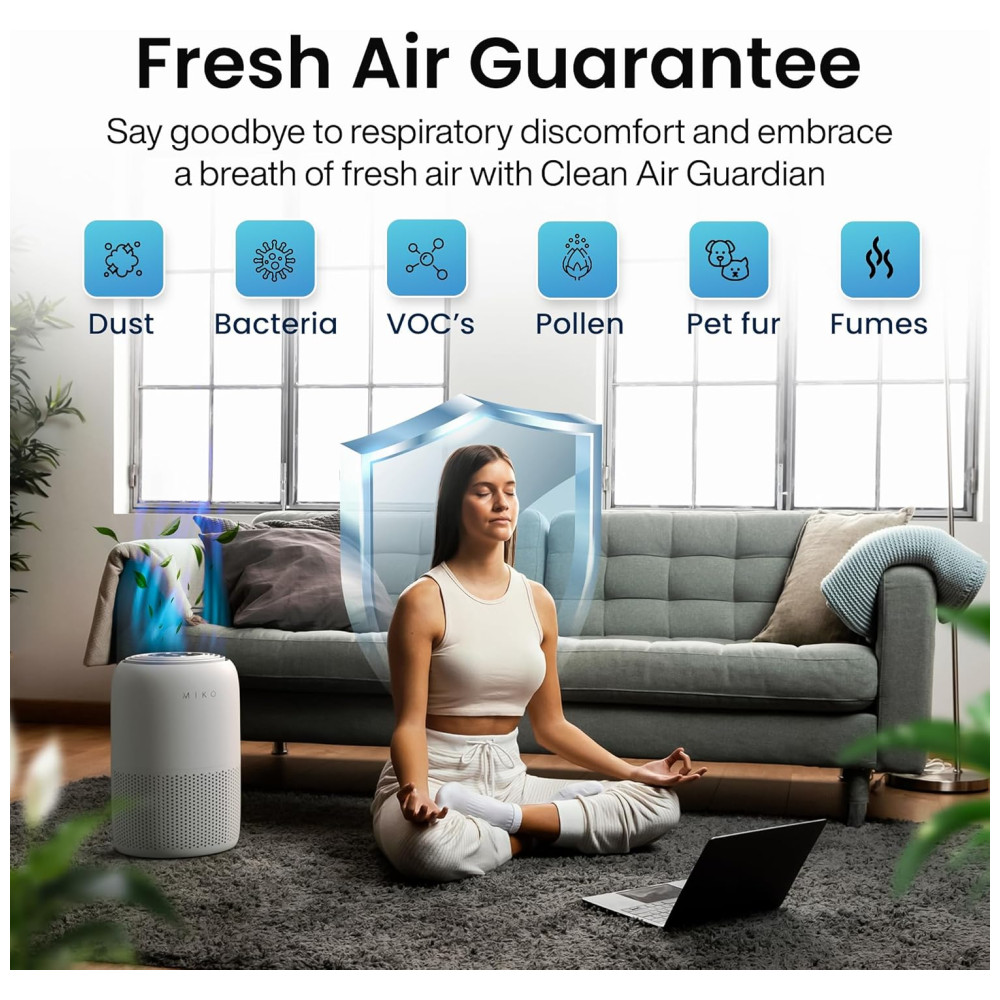 Purificador de Ar 3 em 1 para Ambientes até 111m² com Controle por APP Modo de Espera Silencioso e Sistema de Filtragem em 3 Camadas 110V 15W MIKO MA-04GB Cinza - Imagem 7