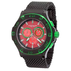 Relógio masculino Iconoclasta 292 com mostrador vermelho e pulseira de aço inoxidável PVD preta - Stuhrling.