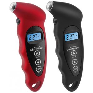 Medidor Digital de Pressão de Pneus 150 PSI com 4 Configurações e Tela LCD com Iluminação para Carros Motos e Bicicletas Empunhadura AntiderrapanteGeartronics