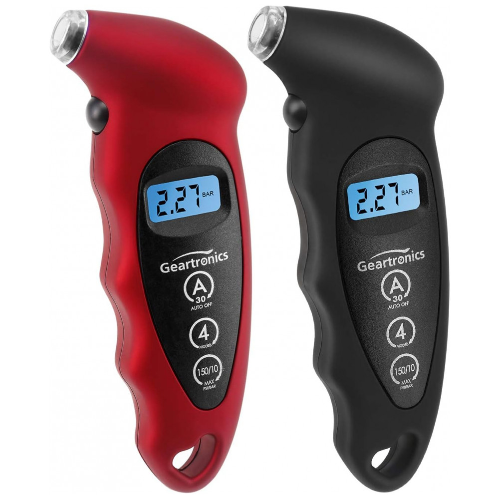 Medidor Digital de Pressão de Pneus 150 PSI com 4 Configurações e Tela LCD com Iluminação para Carros, Motos e Bicicletas, Empunhadura Antiderrapante,Geartronics