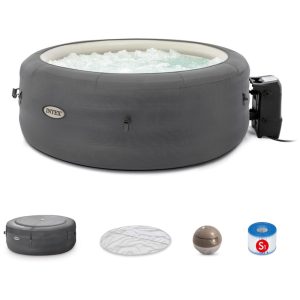 Spa Inflável Hidromassagem para 4 Pessoas com Jatos Relaxantes e Capa Intex Cinza