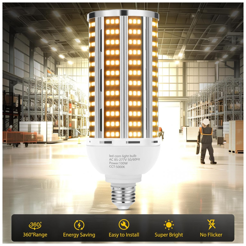 Lâmpada de Milho LED 100W 2 unidades, Luz Branca Quente 3000K Equivalente a 1000W, Base Média E26/E39, 14200LM, para Áreas Amplas,YANYCN - Imagem 3