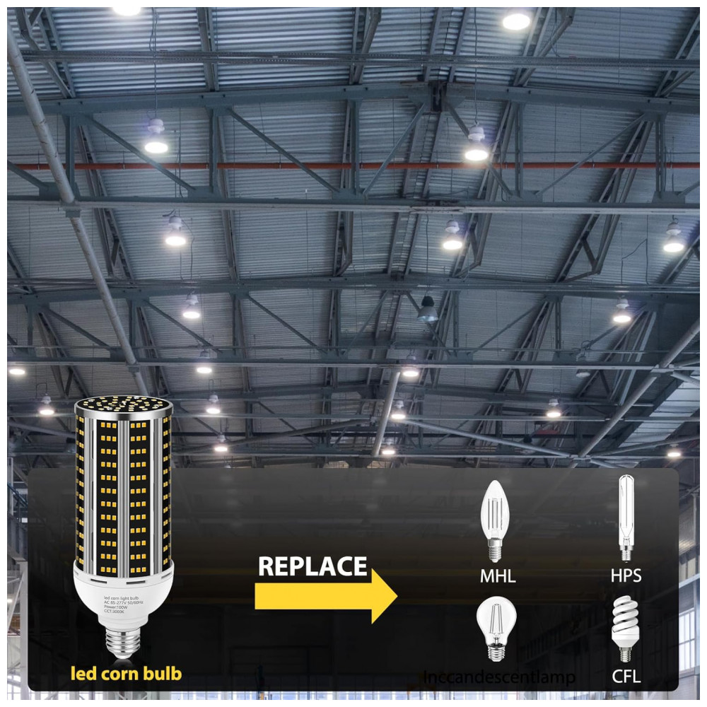 Lâmpada de Milho LED 100W 2 unidades, Luz Branca Quente 3000K Equivalente a 1000W, Base Média E26/E39, 14200LM, para Áreas Amplas,YANYCN - Imagem 4