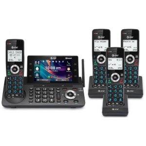 Telefone Sem Fio AT&T DLP73490 Grafite/Preto 4 Handsets DECT 6.0 com Tela Colorida 5" Bloqueador Inteligente Connect to Cell Bluetooth Secretária Digital 40 Minutos Conferência Intercom