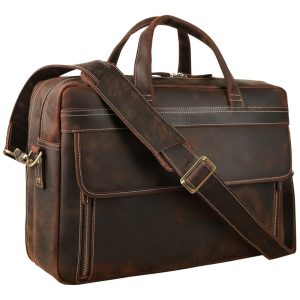 Bolsa Carteiro Masculina de Couro Bovino de Flor Integral para Laptop com 17 Polegadas TIDING Marrom Escuro