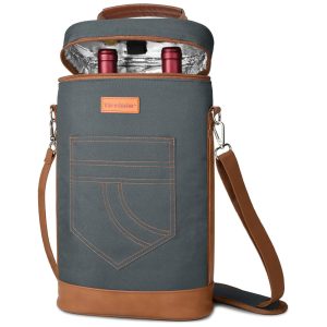 Bolsa Térmica Para Transporte de Vinhos até 2 Garrafas com Alça Ajustável TIRRINIA Cinza