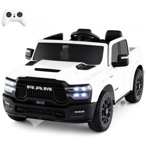 Carro Elétrico Infantil 2 Lugares 24V 2x100W Controle Remoto Suspensão 4 Rodas Costzon Ram 2500 Rebel Branco