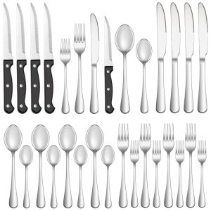 Kit de Talheres de 24 Peças com Facas para Churrasco para 4 Comensais em Aço Inoxidável Polido Utensílios de Mesa Elegantes Inclui Garfos MUTNITT