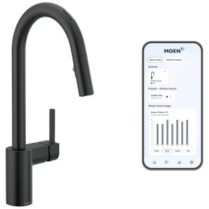 Torneira de Cozinha Inteligente com Controle de Voz e App Pulverizador Pull Down Moen Align 7565EVBL Preto Fosco