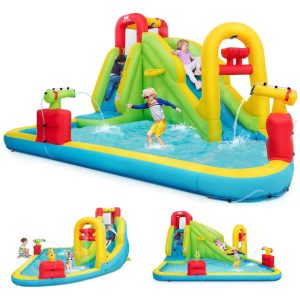 Parque Aquático Inflável até 160 kg com Escorregador 2 Canhões de Água e Escalada em Parede BOUNTECH Colorido