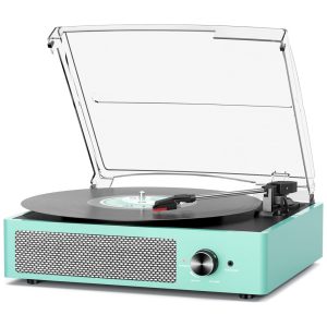 Toca-discos para Vinil com 2 Alto-falantes Embutidos Bluetooth sem Fio Saída AUX RCA e para Fone de Ouvido - Azul Águacotsoco