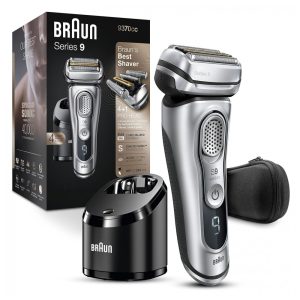 Barbeador Elétrico Masculino Portátil Braun 9370cc com Lâmina Úmida e Seca e Estojo Prata