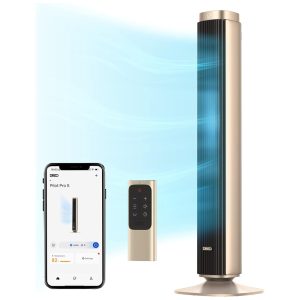 Ventilador de Torre Estilo Moderno com 12 Velocidades Temporizador 12H Silencioso Controle Remoto e APP 110V DREO DR-HTF005 Dourado