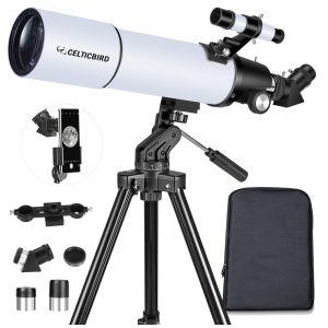 Telescópio Potente para Adultos 80mm Diâmetro e 600mm para Astronomia Ideal para Viagens e Iniciantes com Montagem AZ Celticbird.