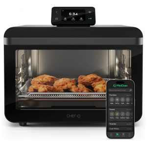 Forno Elétrico Inteligente CHEF iQ MiniOven Combo de Forno Tostador e Air Fryer 11 em 1 Capacidade de 25 Qt Cozimento Rápido com Controles na Tela