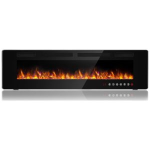 Lareira Elétrica de Embutir A45x182L com Controle Remoto Temporizador e Chamas Ajustavel 110V BOSSIN Preta